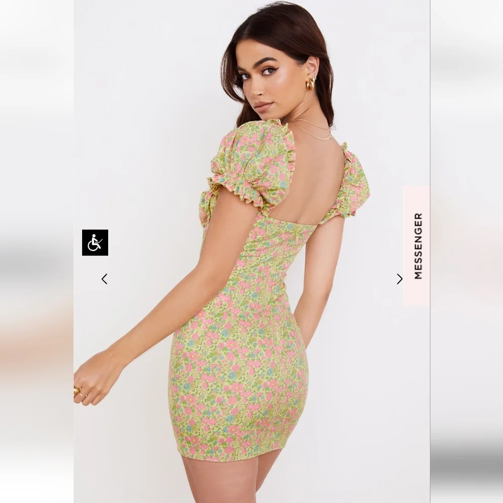 New 🩷 House of CB Tanaya Vintage Floral Puff Sleeve Mini Dress L+ - Picture 6 of 8